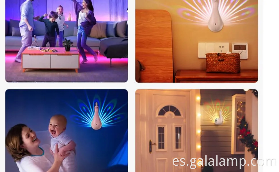 Peacock USB Desk Light: Lámpara de noche de proyección de arcoiris de control remoto de Navidad